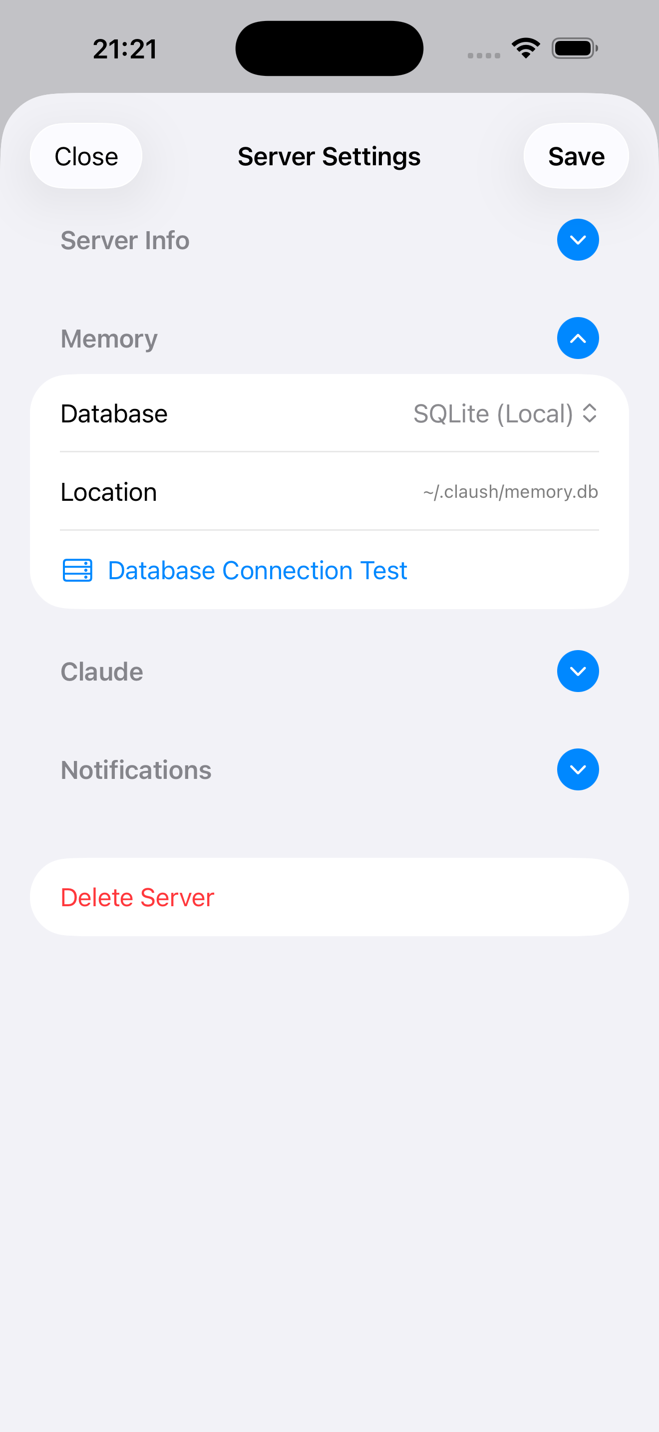 Memory settings